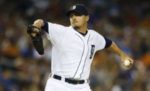 Aug 4, 2015; Detroit, MI, USA; Detroit Tigers relief pitcher Blaine Hardy (65) pitches in the eighth inning against the Kansas City Royals at Comerica Park. Mandatory Credit: Rick Osentoski-USA TODAY Sports