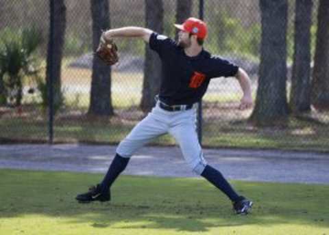 Feb 21, 2016; Lakeland, FL, USA; Detroit Tigers starting pitcher Daniel Norris (44) works out at Joker Marchant Stadium. Mandatory Credit: Kim Klement-USA TODAY Sports