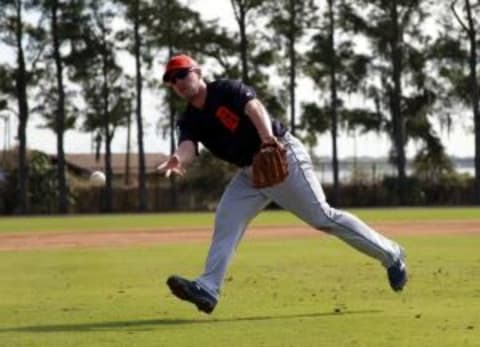 Feb 21, 2016; Lakeland, FL, USA; Detroit Tigers starting pitcher Jordan Zimmermann (27) practices at Joker Marchant Stadium. Mandatory Credit: Kim Klement-USA TODAY Sports