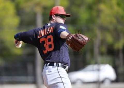 Feb 21, 2016; Lakeland, FL, USA; Detroit Tigers pitcher Justin Wilson (38) works out at Joker Marchant Stadium. Mandatory Credit: Kim Klement-USA TODAY Sports