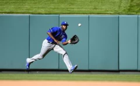 Jun 13, 2015; St. Louis, MO, USA; Kansas City Royals center fielder Lorenzo Cain (6) makes a catch against the St. Louis Cardinals at Busch Stadium. Mandatory Credit: Jasen Vinlove-USA TODAY Sports