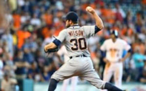 Aug 16, 2015; Houston, TX, USA; Detroit Tigers pitcher Alex Wilson against the Houston Astros at Minute Maid Park. Mandatory Credit: Mark J. Rebilas-USA TODAY Sports