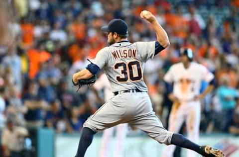 Aug 16, 2015; Houston, TX, USA; Detroit Tigers pitcher Alex Wilson against the Houston Astros at Minute Maid Park. Mandatory Credit: Mark J. Rebilas-USA TODAY Sports