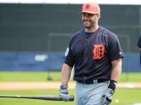 Mar 2, 2016; Tampa, FL, USA; Detroit Tigers outfielder J.D. Martinez (28) prior to the game against the New York Yankees at George M. Steinbrenner Field. Mandatory Credit: Kim Klement-USA TODAY Sports