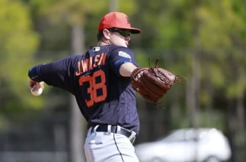 Feb 21, 2016; Lakeland, FL, USA; Detroit Tigers pitcher Justin Wilson (38) works out at Joker Marchant Stadium. Mandatory Credit: Kim Klement-USA TODAY Sports