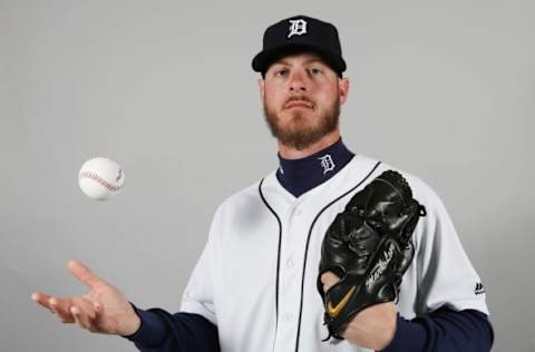 Feb 27, 2016; Lakeland, FL, USA; Detroit Tigers player Mark Lowe during media photo day at Joker Marchant Stadium. Mandatory Credit: Reinhold Matay-USA TODAY Sports