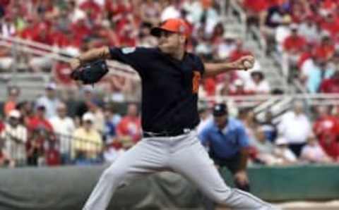 Mar 18, 2016; Jupiter, FL, USA; Detroit Tigers starting pitcher Matt Boyd (48) delivers a pitch against the St. Louis Cardinals during the game at Roger Dean Stadium. The Tigers defeated the Cardinals 2-0. Mandatory Credit: Scott Rovak-USA TODAY Sports