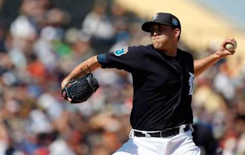 Mar 1, 2016; Lakeland, FL, USA; Detroit Tigers starting pitcher Matt Boyd (48) pitches during the second inning against the Pittsburgh Pirates at Joker Marchant Stadium. Mandatory Credit: Butch Dill-USA TODAY Sports