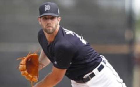 Mar 14, 2016; Lakeland, FL, USA; Detroit Tigers starting pitcher Daniel Norris (44) throws during the first inning of a spring training baseball game against the New York Mets at Joker Marchant Stadium. Mandatory Credit: Reinhold Matay-USA TODAY Sports