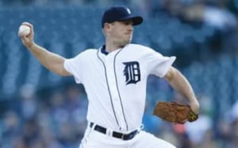 Apr 25, 2016; Detroit, MI, USA; Detroit Tigers starting pitcher Jordan Zimmermann (27) pitches in the first inning against the Oakland Athletics at Comerica Park. Mandatory Credit: Rick Osentoski-USA TODAY Sports