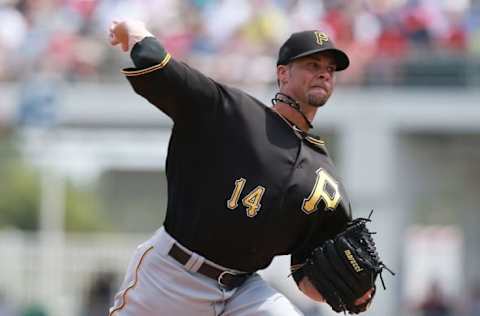 Mar 14, 2016; Fort Myers, FL, USA; Pittsburgh Pirates starting pitcher Ryan Vogelsong (14) throws a pitch during the first inning against the Boston Red Sox at JetBlue Park. Mandatory Credit: Kim Klement-USA TODAY Sports