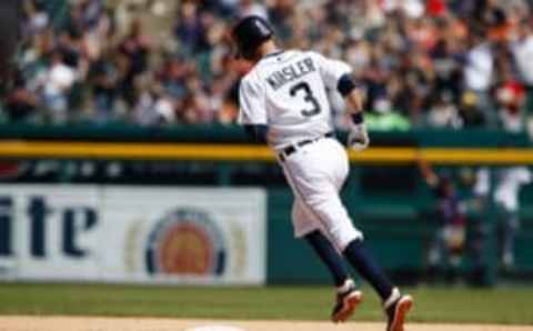 May 18, 2016; Detroit, MI, USA; Detroit Tigers second baseman Ian Kinsler (3) runs the bases after he hits a home run in the sixth inning against the Minnesota Twins at Comerica Park. Mandatory Credit: Rick Osentoski-USA TODAY Sports