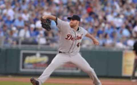 Jun 18, 2016; Kansas City, MO, USA; Detroit Tigers relief pitcher Matt Boyd (48) delivers a pitch against the Kansas City Royals in the first inning at Kauffman Stadium. Mandatory Credit: John Rieger-USA TODAY Sports