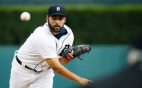 Jun 6, 2016; Detroit, MI, USA; Detroit Tigers starting pitcher Michael Fulmer (32) warms up before the first inning against the Toronto Blue Jays at Comerica Park. Mandatory Credit: Rick Osentoski-USA TODAY Sports