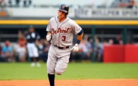 Jun 13, 2016; Chicago, IL, USA; Detroit Tigers second baseman Ian Kinsler (3) rounds second base after hitting a solo home run during the first inning against the Chicago White Sox at U.S. Cellular Field. Mandatory Credit: Caylor Arnold-USA TODAY Sports