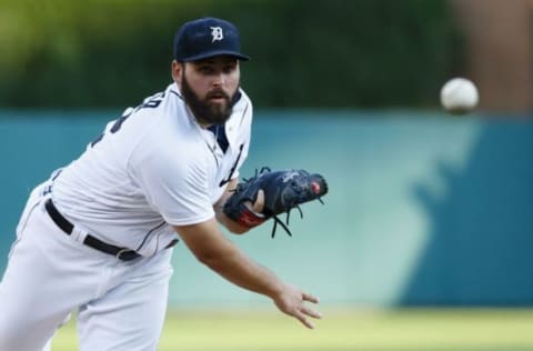 Aug 3, 2016; Detroit, MI, USA; Detroit Tigers starting pitcher Michael Fulmer (32) warms up before the second inning against the Chicago White Sox at Comerica Park. Mandatory Credit: Rick Osentoski-USA TODAY Sports