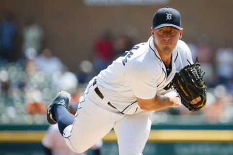 Aug 4, 2016; Detroit, MI, USA; Detroit Tigers starting pitcher Jordan Zimmermann (27) pitches in the first inning against the Chicago White Sox at Comerica Park. Mandatory Credit: Rick Osentoski-USA TODAY Sports