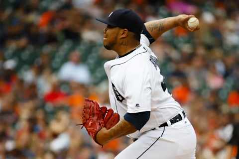 Aug 28, 2016; Detroit, MI, USA; Detroit Tigers relief pitcher Bruce Rondon (43) pitches in the sixth inning against the Los Angeles Angels at Comerica Park. Mandatory Credit: Rick Osentoski-USA TODAY Sports