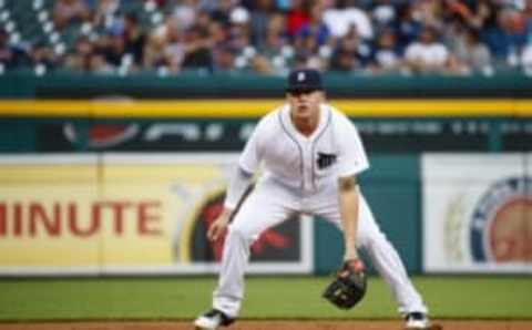 Aug 30, 2016; Detroit, MI, USA; Detroit Tigers third baseman JaCoby Jones (40) in the field against the Chicago White Sox at Comerica Park. Mandatory Credit: Rick Osentoski-USA TODAY Sports