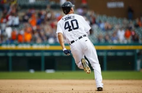 Aug 31, 2016; Detroit, MI, USA; Detroit Tigers center fielder JaCoby Jones (40) runs the bases against the Chicago White Sox at Comerica Park. Mandatory Credit: Rick Osentoski-USA TODAY Sports