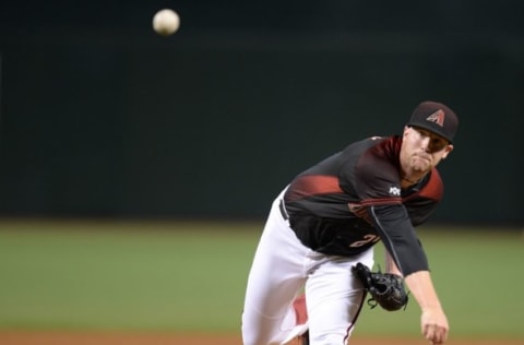 Sep 10, 2016; Phoenix, AZ, USA; Arizona Diamondbacks starting pitcher Archie Bradley (25) pitches against the San Francisco Giants at Chase Field. The Giants won 11-3. Mandatory Credit: Joe Camporeale-USA TODAY Sports