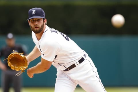 Jun 23, 2016; Detroit, MI, USA; Detroit Tigers starting pitcher Daniel Norris (44) warms up in the second inning against the Seattle Mariners at Comerica Park. Mandatory Credit: Rick Osentoski-USA TODAY Sports