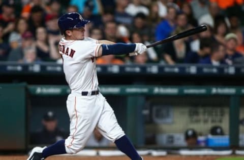 Jul 27, 2016; Houston, TX, USA; Houston Astros third baseman Alex Bregman (2) bats during a game against the New York Yankees at Minute Maid Park. Mandatory Credit: Troy Taormina-USA TODAY Sports