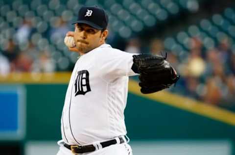 Sep 14, 2016; Detroit, MI, USA; Detroit Tigers starting pitcher Anibal Sanchez (19) pitches in the first inning against the Minnesota Twins at Comerica Park. Mandatory Credit: Rick Osentoski-USA TODAY Sports