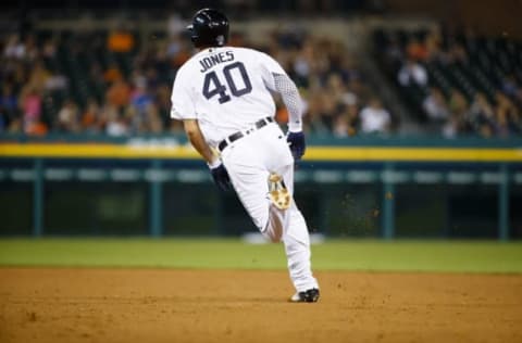 Aug 30, 2016; Detroit, MI, USA; Detroit Tigers third baseman JaCoby Jones (40) runs to second against the Chicago White Sox at Comerica Park. Mandatory Credit: Rick Osentoski-USA TODAY Sports