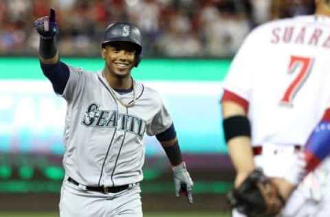 WASHINGTON, DC – JULY 17: Jean Segura #2 of the Seattle Mariners reacts after hitting a three run home run during the 89th MLB All-Star Game, presented by Mastercard at Nationals Park on July 17, 2018 in Washington, DC. (Photo by Rob Carr/Getty Images)