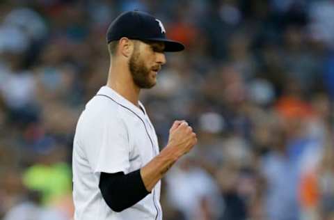 DETROIT, MI – JULY 21: Shane Greene #61 of the Detroit Tigers pumps his fist after the final out in the Tigers 5-0 win over the Boston Red Sox at Comerica Park on July 21, 2018 in Detroit, Michigan. (Photo by Duane Burleson/Getty Images)