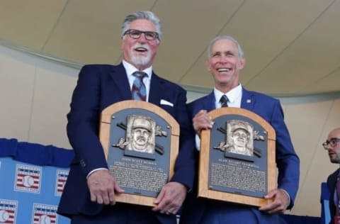 Jack Morris and Alan Trammell pose during the Baseball Hall of Fame induction ceremony. (Photo by Jim McIsaac/Getty Images)