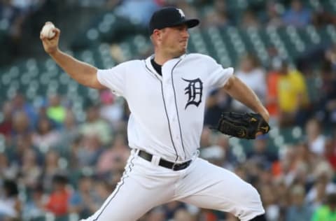 DETROIT, MI – AUGUST 10: Jordan Zimmermann #27 of the Detroit Tigers throws a first inning pitch while playing the Minnesota Twins at Comerica Park on August 10, 2018 in Detroit, Michigan. (Photo by Gregory Shamus/Getty Images)