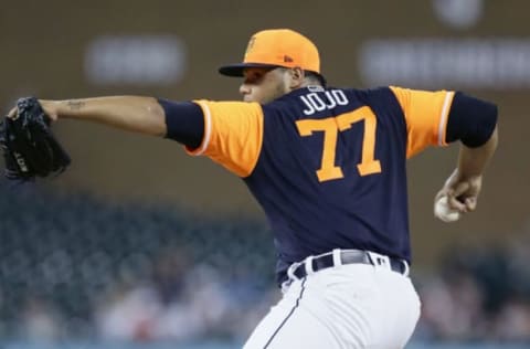 DETROIT, MI – AUGUST 24: Joe Jimenez #77 of the Detroit Tigers pitches against the Chicago White Sox during the eighth inning at Comerica Park on August 24, 2018 in Detroit, Michigan. The teams are wearing their Players Weekend jerseys and hats. The Tigers defeated the White Sox 7-2. (Photo by Duane Burleson/Getty Images)