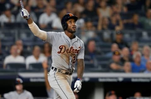 NEW YORK, NY – AUGUST 30: Niko Goodrum #28 of the Detroit Tigers follows through on his ninth inning home run against the New York Yankees at Yankee Stadium on August 30, 2018 in the Bronx borough of New York City. (Photo by Jim McIsaac/Getty Images)