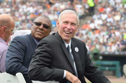 DETROIT, MI – Alan Trammell sits with former Tigers teammate Lou Whitaker. (Photo by Mark Cunningham/MLB Photos via Getty Images)