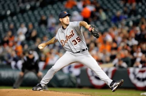 BALTIMORE, MD – APRIL 06: Justin Verlander #35 of the Detroit Tigers pitches against the Baltimore Orioles at Oriole Park at Camden Yards on April 6, 2011 in Baltimore, Maryland. (Photo by Greg Fiume/Getty Images)