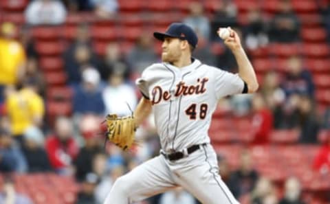 BOSTON, MASSACHUSETTS – APRIL 23: Starting pitcher Matthew Boyd #48 of the Detroit Tigers pitches in the bottom of the first inning of game one of the doubleheader against the Boston Red Sox at Fenway Park on April 23, 2019 in Boston, Massachusetts. (Photo by Omar Rawlings/Getty Images)