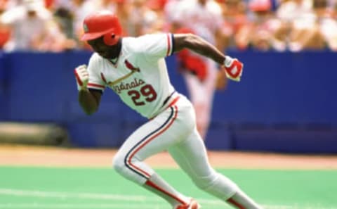 ST. LOUIS – 1986: Vince Coleman of the St. Louis Cardinals runs the bases during an MLB game at Busch Stadium in St. Louis, Missouri during the 1986 season. (Photo by Ron Vesely/MLB Photos via Getty Images)