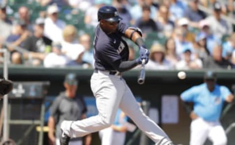 JUPITER, FLORIDA – MARCH 11: Miguel Andujar #41 of the New York Yankees at bat against the Miami Marlins during a Grapefruit League spring training at Roger Dean Stadium on March 11, 2020 in Jupiter, Florida. (Photo by Michael Reaves/Getty Images)