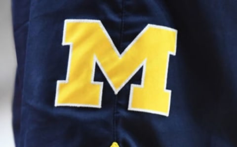 COLLEGE PARK, MD – MARCH 08: The Michigan Wolverines logo on a pair of shorts during a college basketball game against the Maryland Terrapins at the Xfinity Center on March 8, 2020 in College Park, Maryland. (Photo by Mitchell Layton/Getty Images) *** Local Caption ***