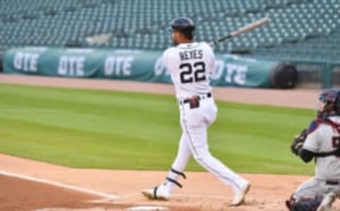 DETROIT, MI – SEPTEMBER 19: Victor Reyes #22 of the Detroit Tigers bats during the game against the Cleveland Indians at Comerica Park on September 19, 2020 in Detroit, Michigan. The Tigers defeated the Indians 5-2. (Photo by Mark Cunningham/MLB Photos via Getty Images)