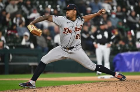 CHICAGO, IL – SEPTEMBER 23: Gregory Soto #65 of the Detroit Tigers pitches in the ninth inning against the Chicago White Sox at Guaranteed Rate Field on September 23, 2022 in Chicago, Illinois. Detroit defeated Chicago 5-3. (Photo by Jamie Sabau/Getty Images)