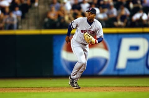 SEATTLE – AUGUST 13: First baseman Tony Clark #22 of the Boston Red Sox ranges to his left during the MLB game against the Seattle Mariners on August 13, 2002 at Safeco Field in Seattle, Washington. The Mariners won 10-3. (Photo by Otto Greule Jr./Getty Images)