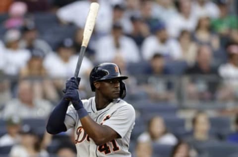 NEW YORK, NY – JUNE 3: Daz Cameron #41 of the Detroit Tigers at bat against the New York Yankees during the third inning at Yankee Stadium on June 3, 2022 in New York City. (Photo by Adam Hunger/Getty Images)