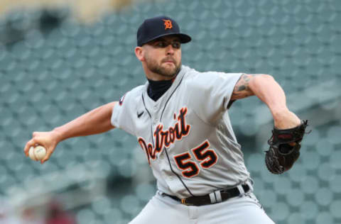 MINNEAPOLIS, MN – MAY 25: Alex Lange #55 of the Detroit Tigers delivers a pitch against the Minnesota Twins in the ninth inning of the game at Target Field on May 25, 2022 in Minneapolis, Minnesota. The Tigers defeated the Twins 4-2 in ten innings. (Photo by David Berding/Getty Images)