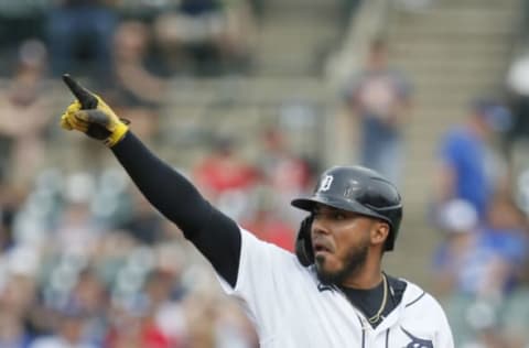 DETROIT, MI – JUNE 11: Harold Castro #30 of the Detroit Tigers celebrates after driving in Victor Reyes against the Toronto Blue Jays during the first inning at Comerica Park on June 11, 2022, in Detroit, Michigan. (Photo by Duane Burleson/Getty Images)