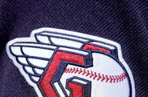 DETROIT, MICHIGAN – JULY 04: The Cleveland Guardians logo is pictured during the game against the Detroit Tigers at Comerica Park on July 04, 2022 in Detroit, Michigan. (Photo by Nic Antaya/Getty Images)