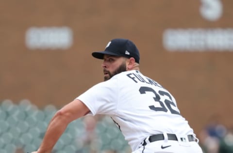 DETROIT, MICHIGAN – JULY 06: Michael Fulmer #32 of the Detroit Tigers throws a pitch while playing the Cleveland Guardians at Comerica Park on July 06, 2022 in Detroit, Michigan. (Photo by Gregory Shamus/Getty Images)