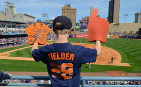 TOLEDO, OH – APRIL 04: A young fan watches the action at a sold out Fifth Third Field during the exhibition game between the Detroit Tigers and the Toledo Mud Hens at Fifth Third Field on April 4, 2012 in Toledo, Ohio. The Tigers defeated the Mud Hens 8-3. (Photo by Mark Cunningham/MLB Photos via Getty Images)